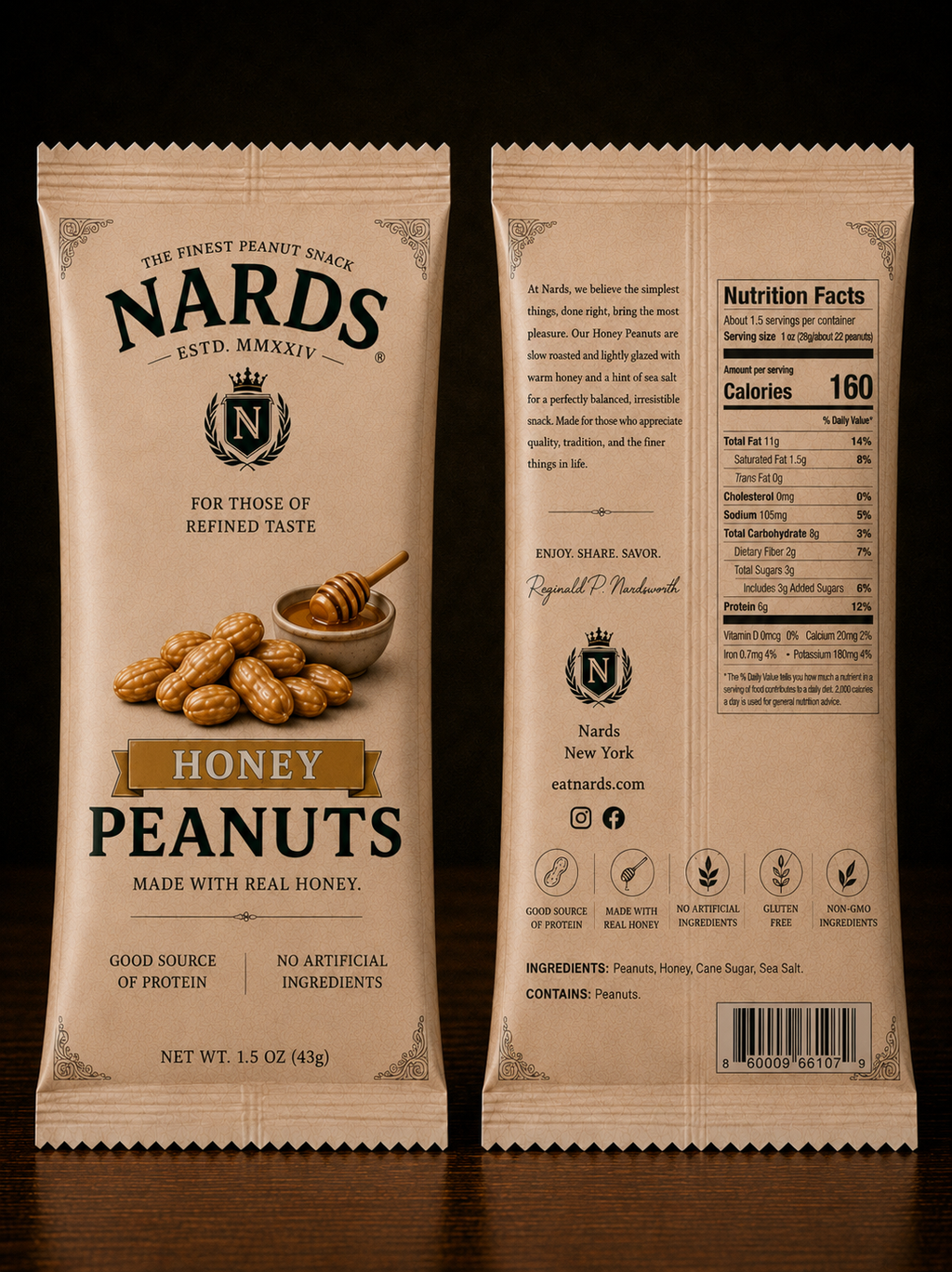 Honey Peanuts, 12-Pack (1.5oz pouches)