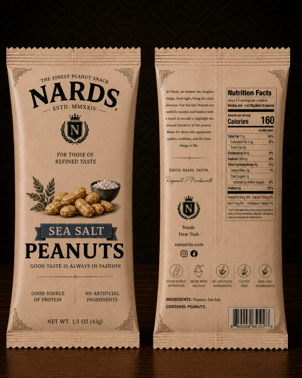 Sea Salt Peanuts, 12-Pack (1.5oz pouches)