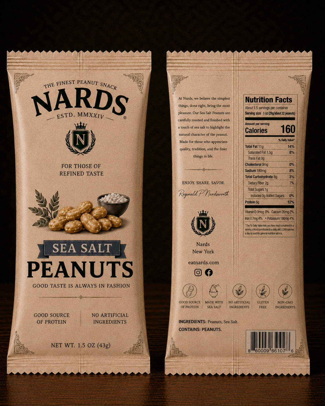 Sea Salt Peanuts, 12-Pack (1.5oz pouches)